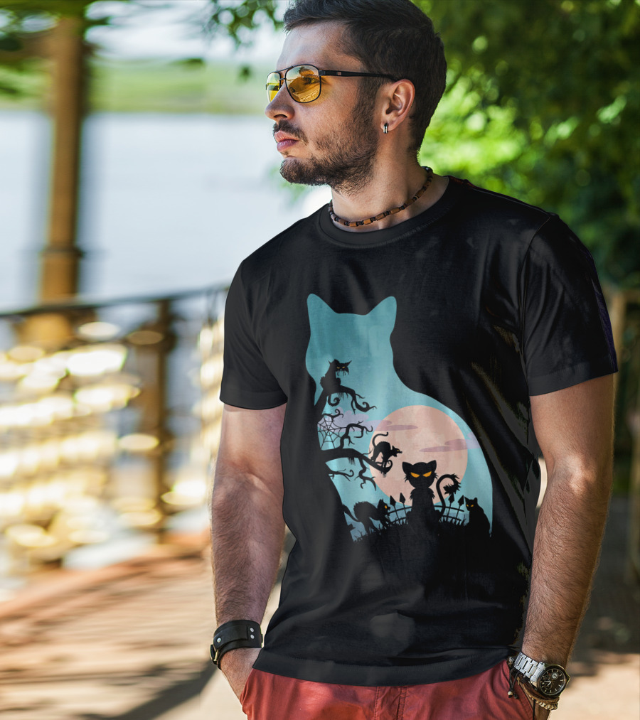 Scary Cat Lovers Halloween Creepy Moonlit T-Shirt