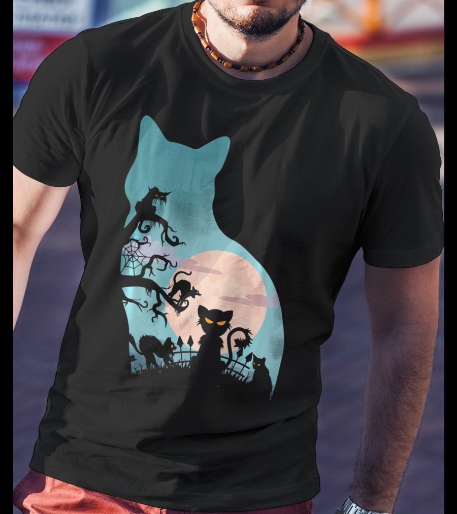 Scary Cat Lovers Halloween Creepy Moonlit T-Shirt
