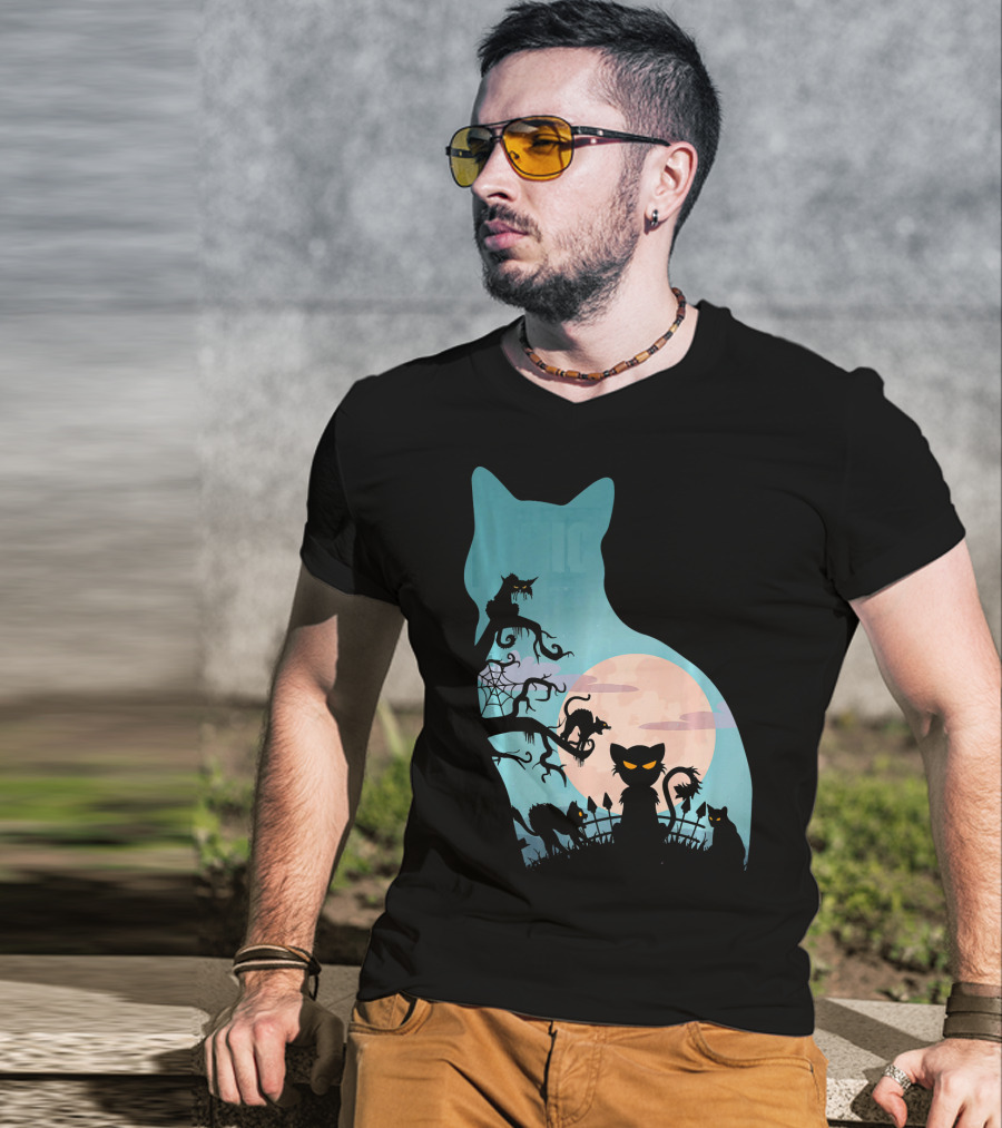 Scary Cat Lovers Halloween Creepy Moonlit T-Shirt