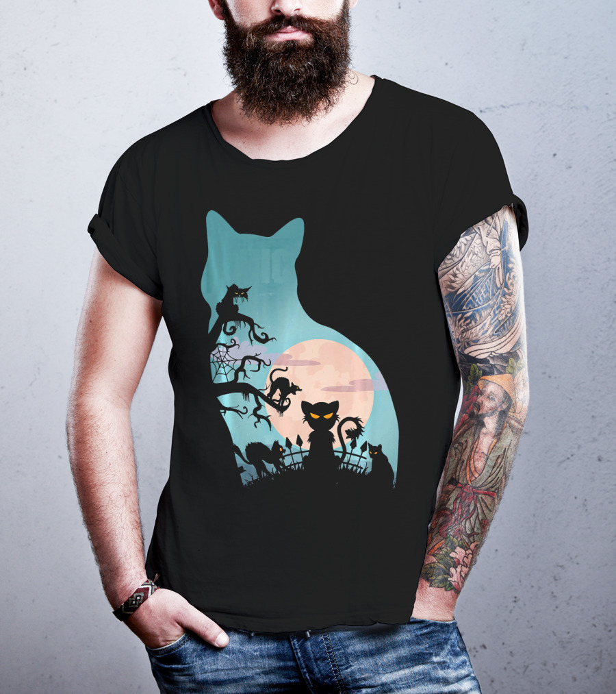 Scary Cat Lovers Halloween Creepy Moonlit T-Shirt