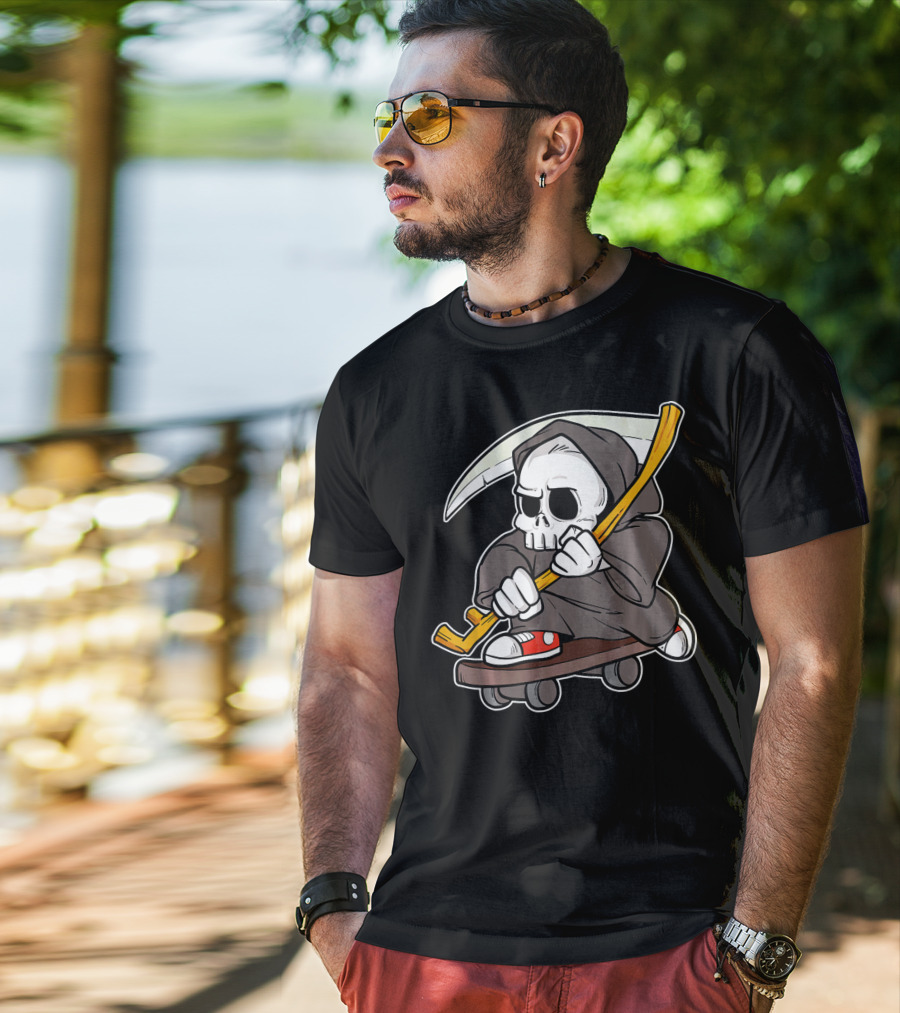 Funny Grim Reaper Skater Skateboard Reaper Skate Or Die T-Shirt