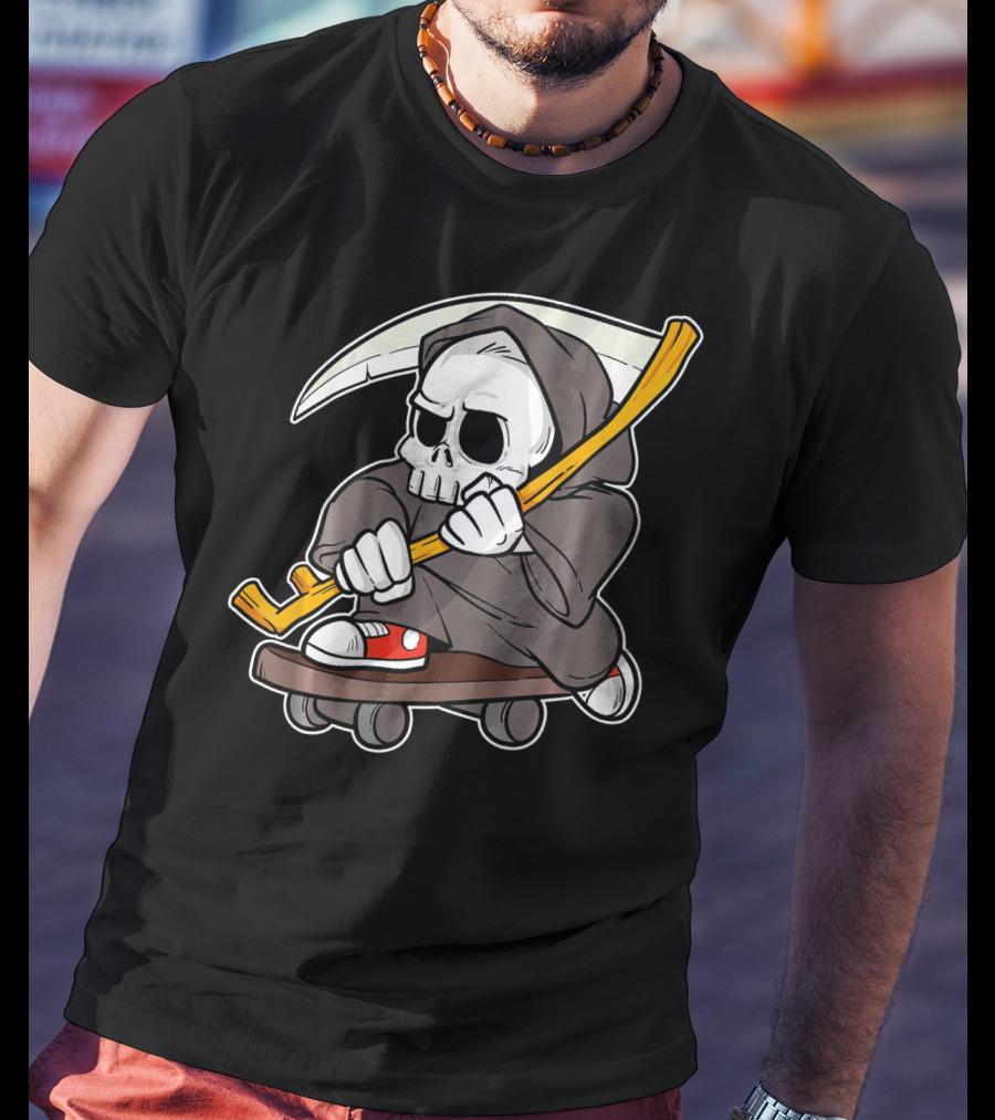 Funny Grim Reaper Skater Skateboard Reaper Skate Or Die T-Shirt