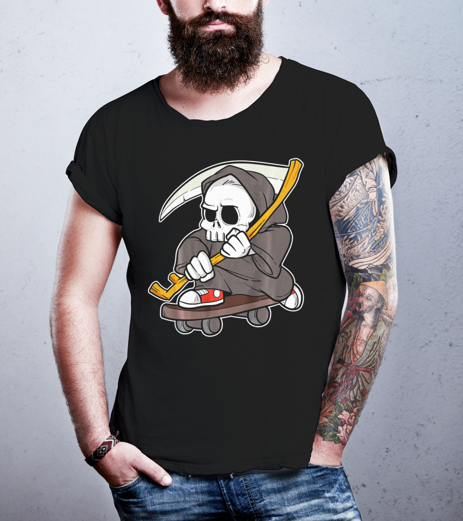 Funny Grim Reaper Skater Skateboard Reaper Skate Or Die T-Shirt
