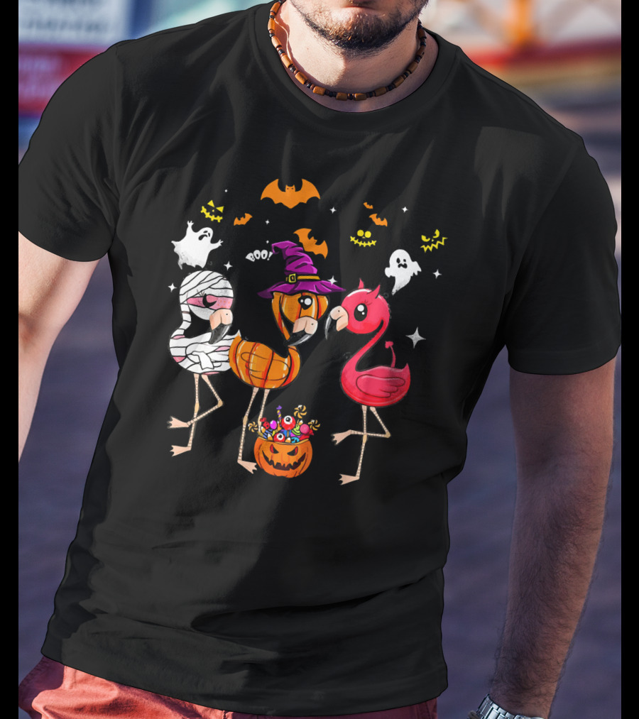 Funny Flamingo Halloween Costume Trio Mummy Witch Boo T-Shirt