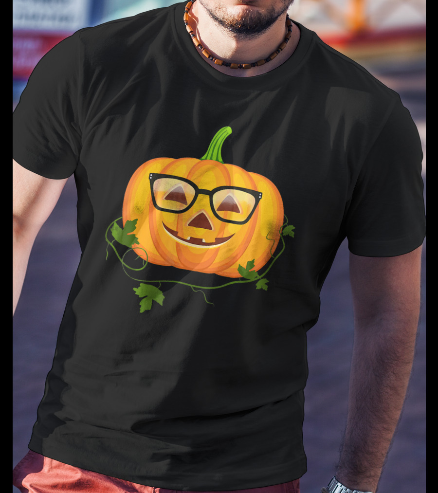 Nerdy Glasses Pumpkin Emoji With Vines T-Shirt