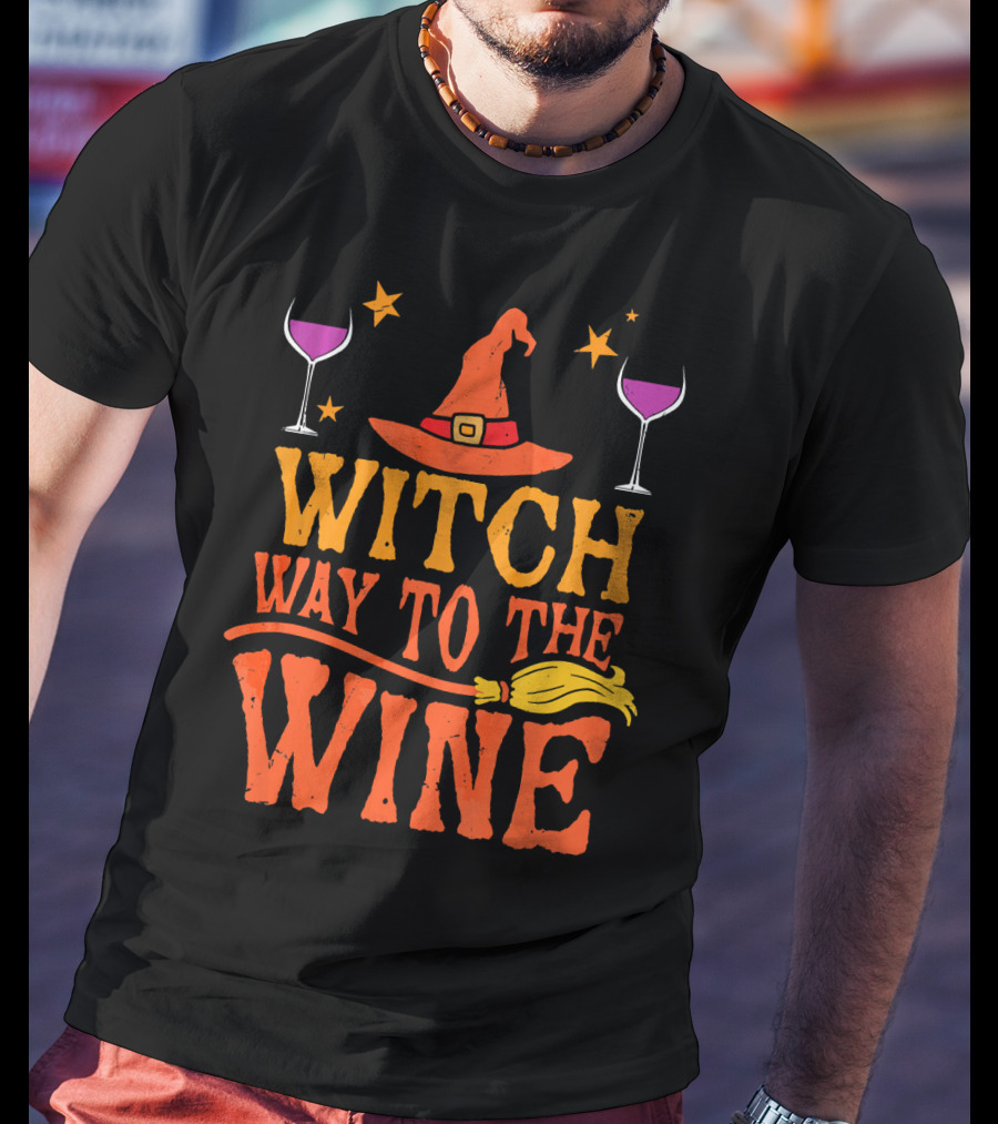 Witch Way To The Wine With Hat, Stars, Glasses, And Broomstick T-Shirt