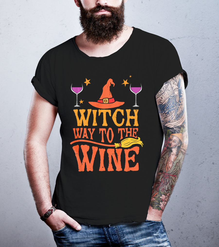 Witch Way To The Wine With Hat, Stars, Glasses, And Broomstick T-Shirt
