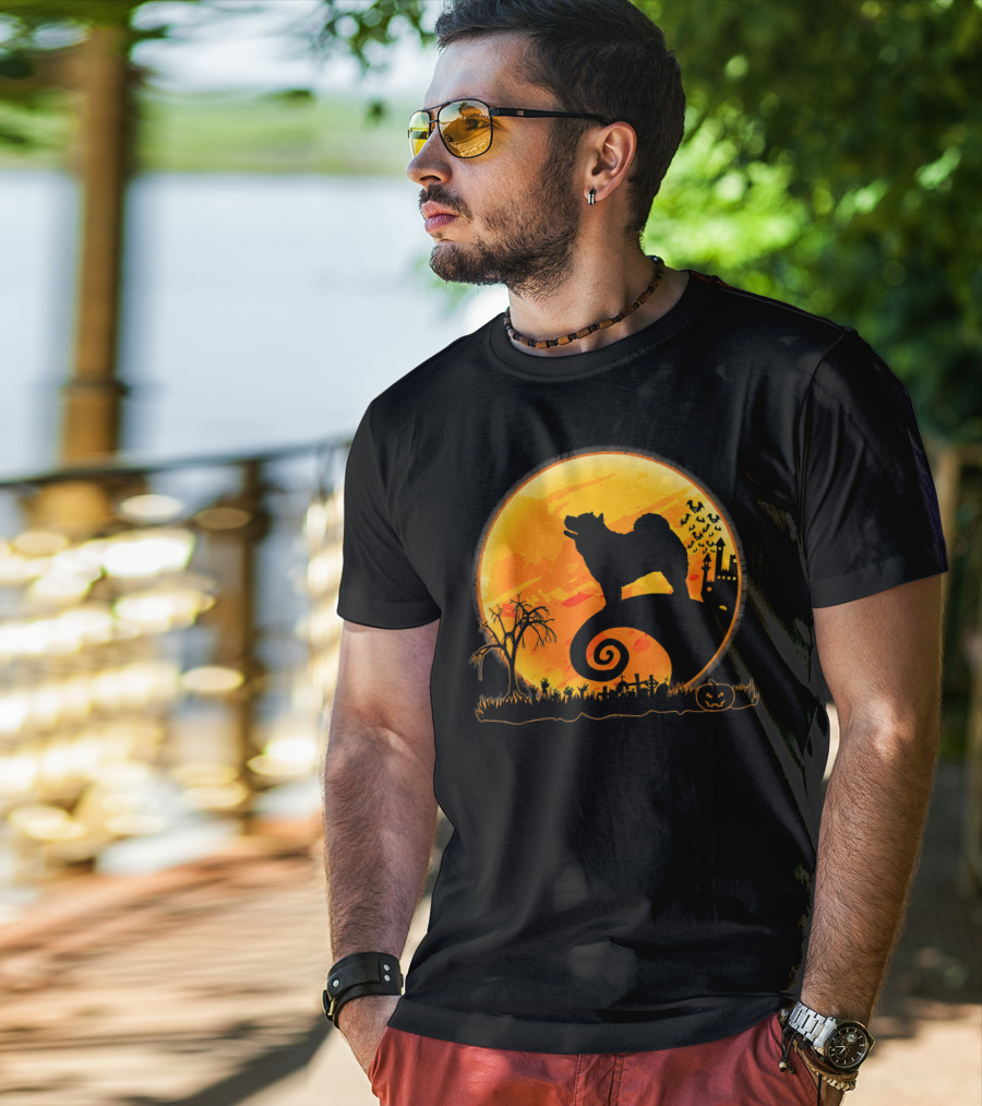 Chow Chow Dog Halloween Moon Silhouette Jack-O'-Lantern T-Shirt