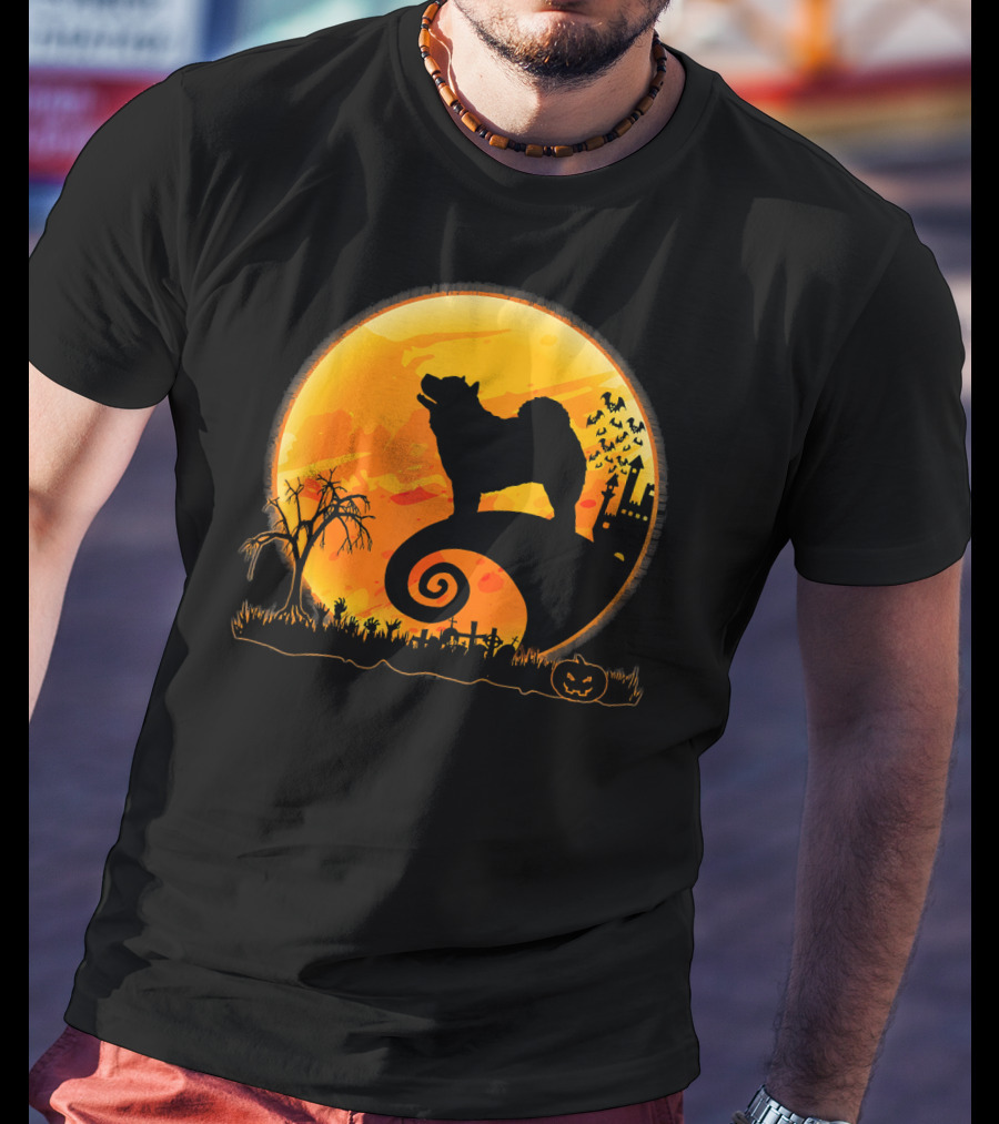 Chow Chow Dog Halloween Moon Silhouette Jack-O'-Lantern T-Shirt