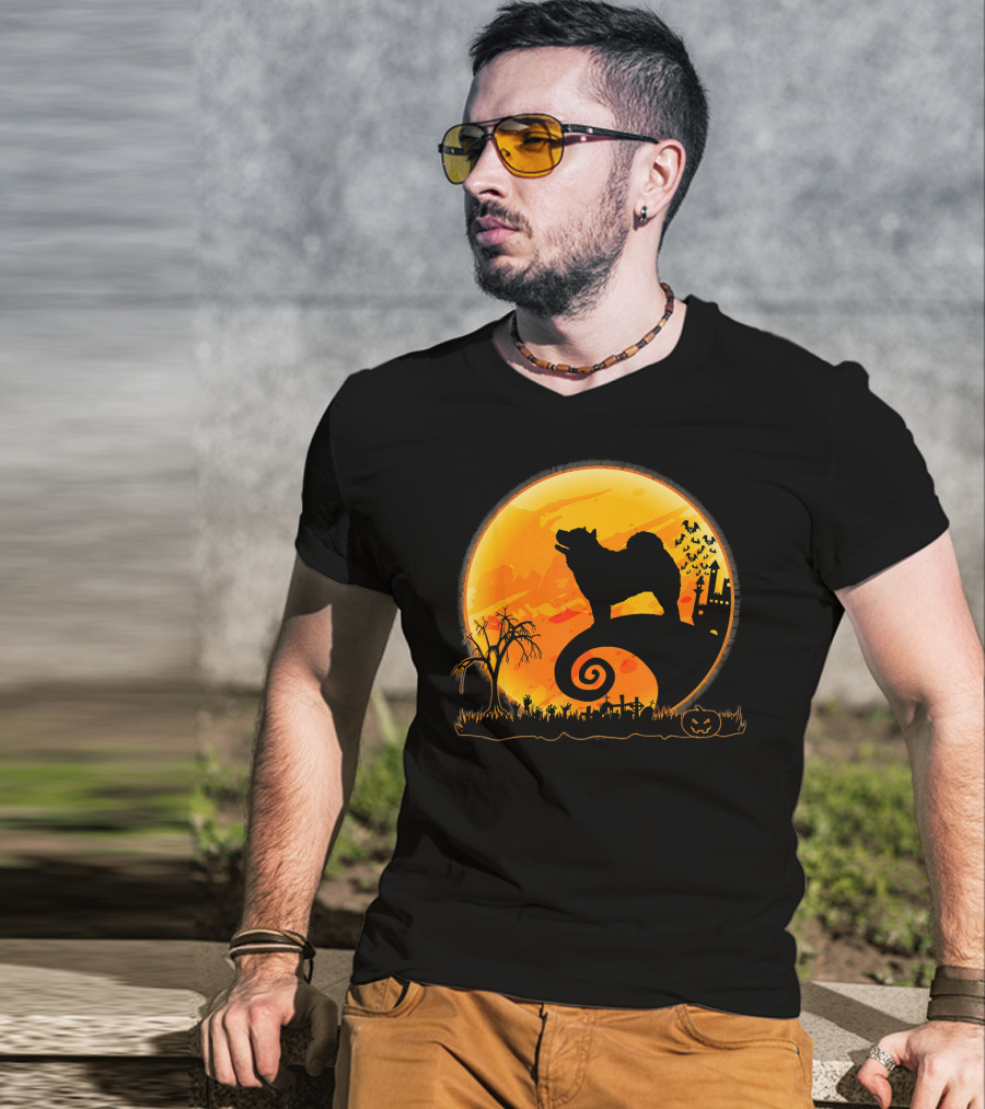Chow Chow Dog Halloween Moon Silhouette Jack-O'-Lantern T-Shirt