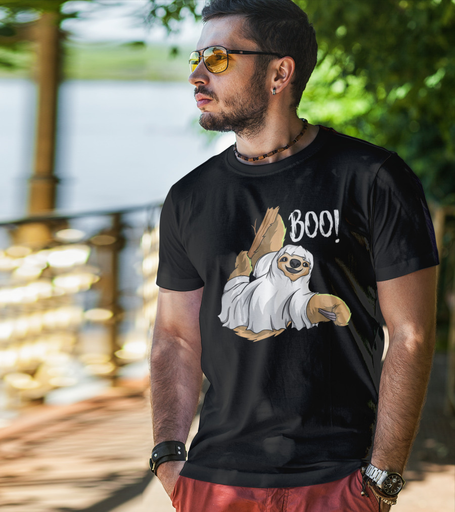 Boo Hanging Sloth Ghost Costume Funny Sloth T-Shirt