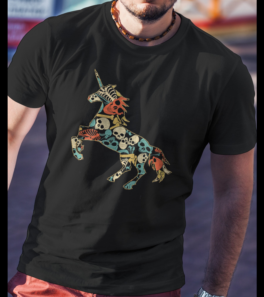 Zombie Unicorn Skull Colorful Halloween T-Shirt