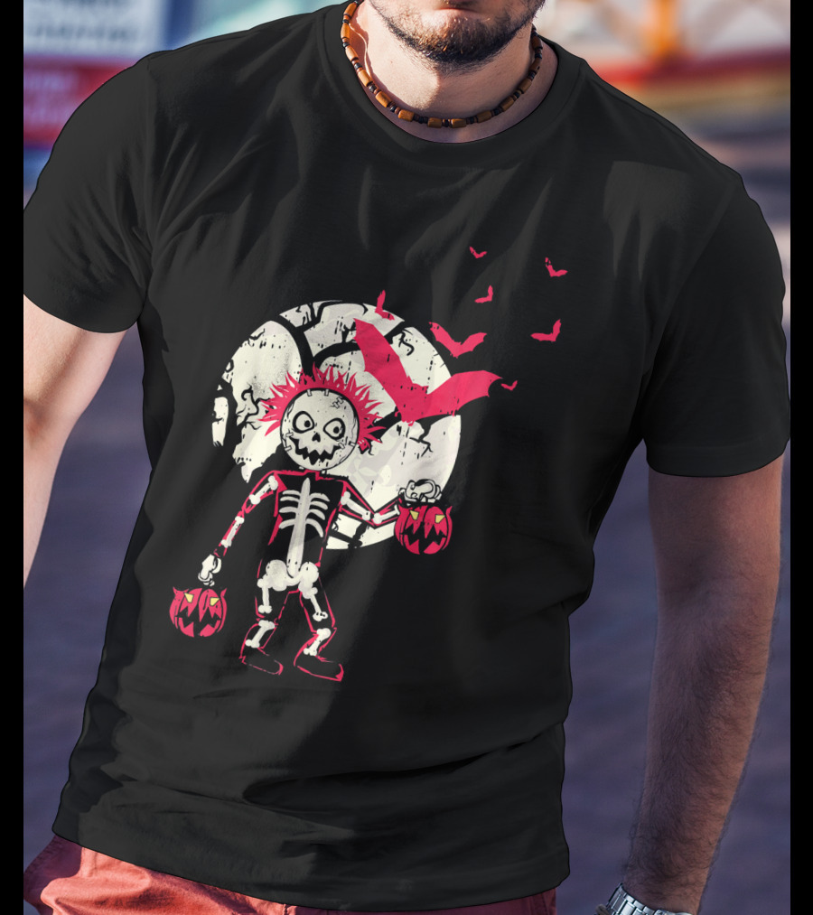 Zombie Skeleton Moon Bats Pumpkin Cool T-Shirt
