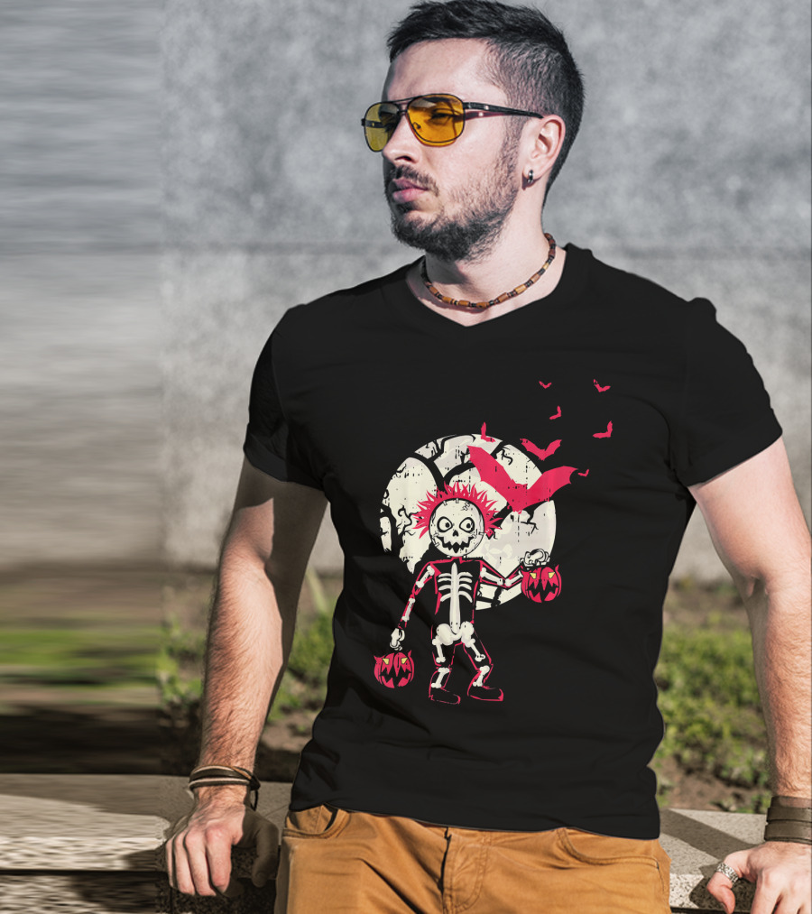 Zombie Skeleton Moon Bats Pumpkin Cool T-Shirt