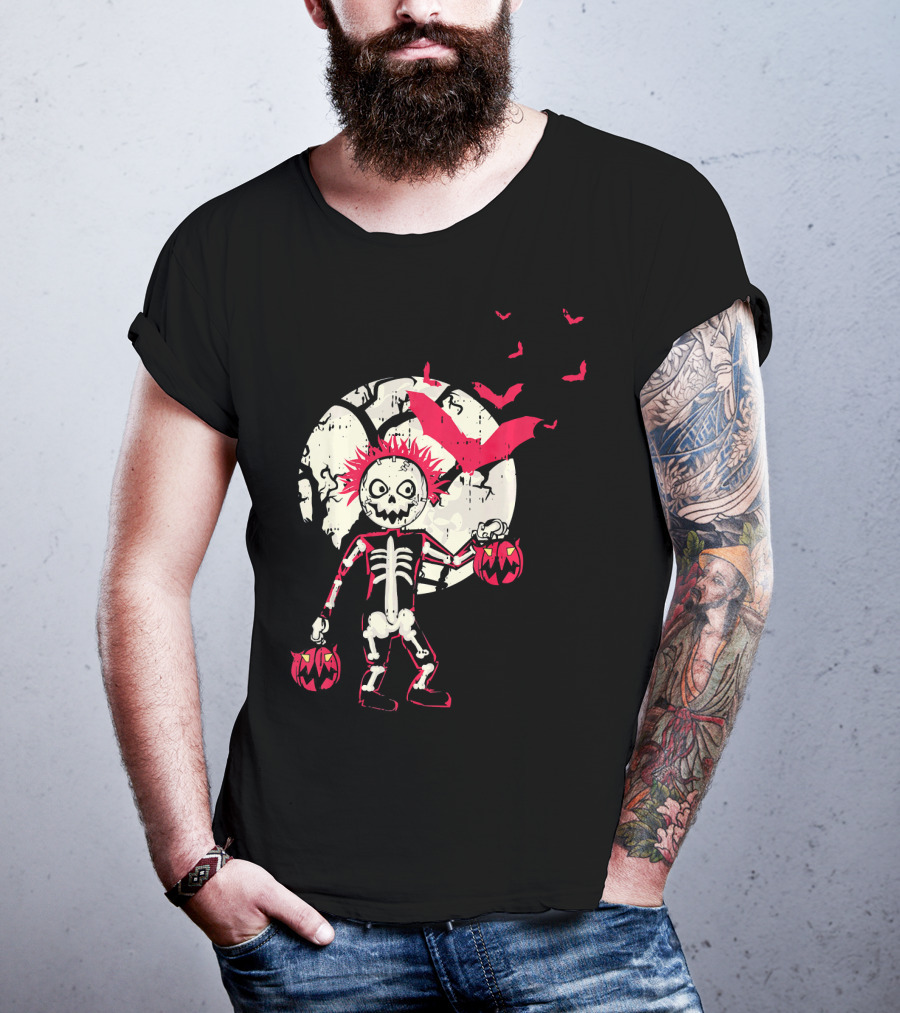 Zombie Skeleton Moon Bats Pumpkin Cool T-Shirt