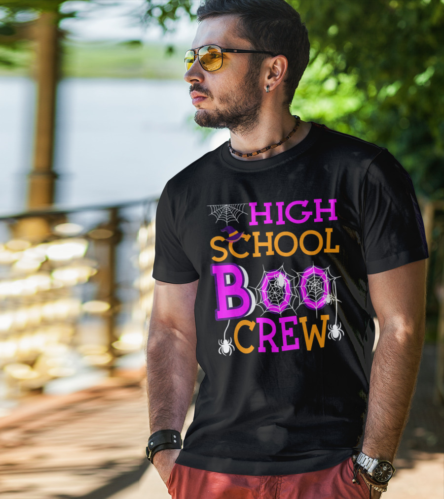High School Boo Crew Spider Web Halloween Teacher T-Shirt