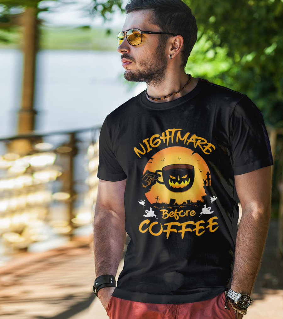 Nightmare Before Coffee Halloween Mug And Ghosts Spooky T-Shirt