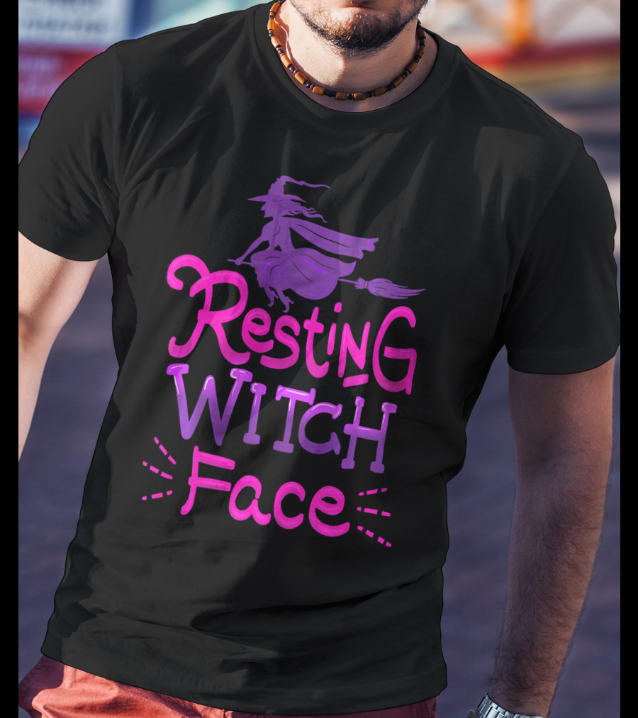 Resting Witch Face Halloween Broomstick T-Shirt