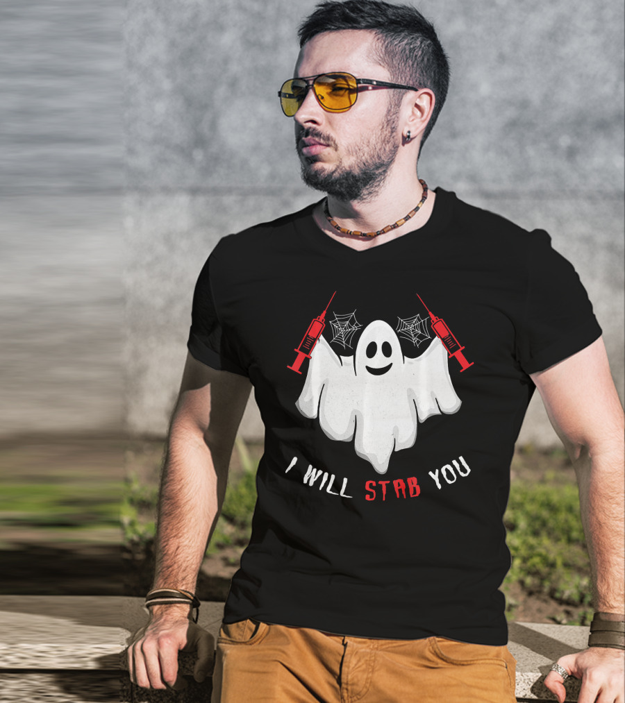 I Will Stab You Ghost Nurse With Syringes And Cobwebs T-Shirt
