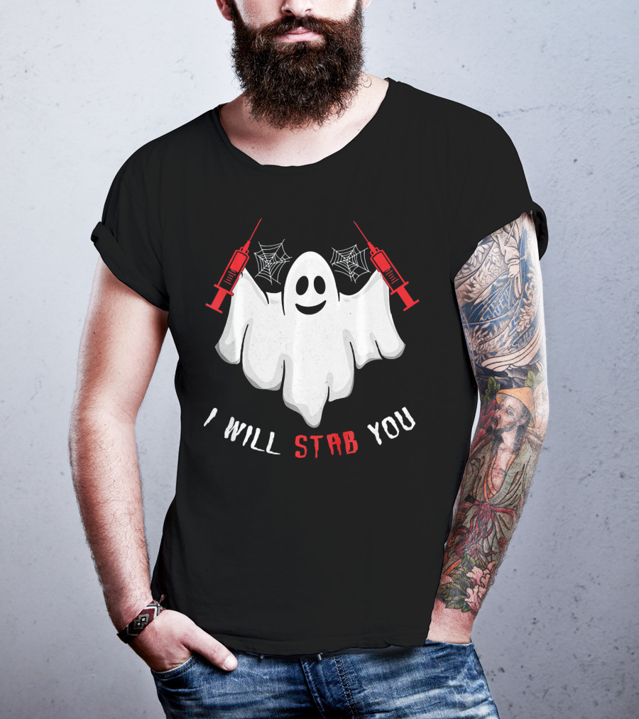 I Will Stab You Ghost Nurse With Syringes And Cobwebs T-Shirt