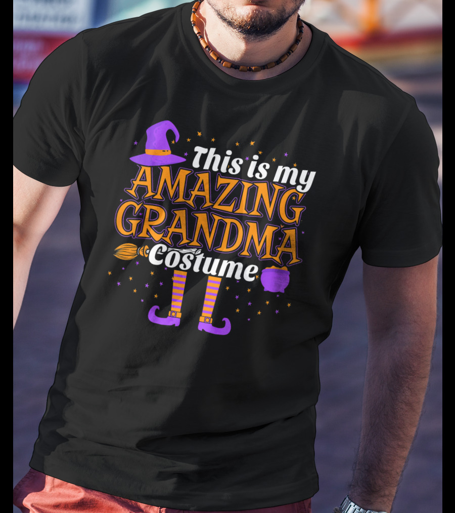 This Is My Amazing Grandma Costume Witch Hat Broom Cauldron Halloween T-Shirt