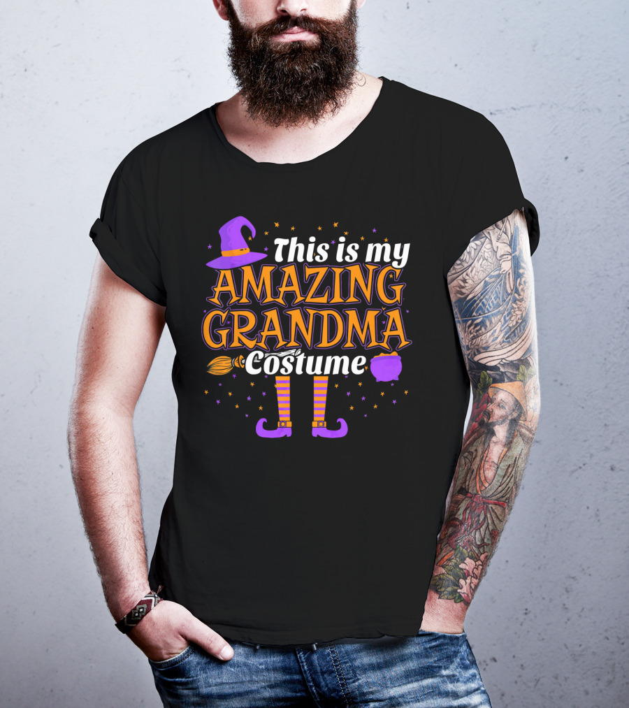 This Is My Amazing Grandma Costume Witch Hat Broom Cauldron Halloween T-Shirt