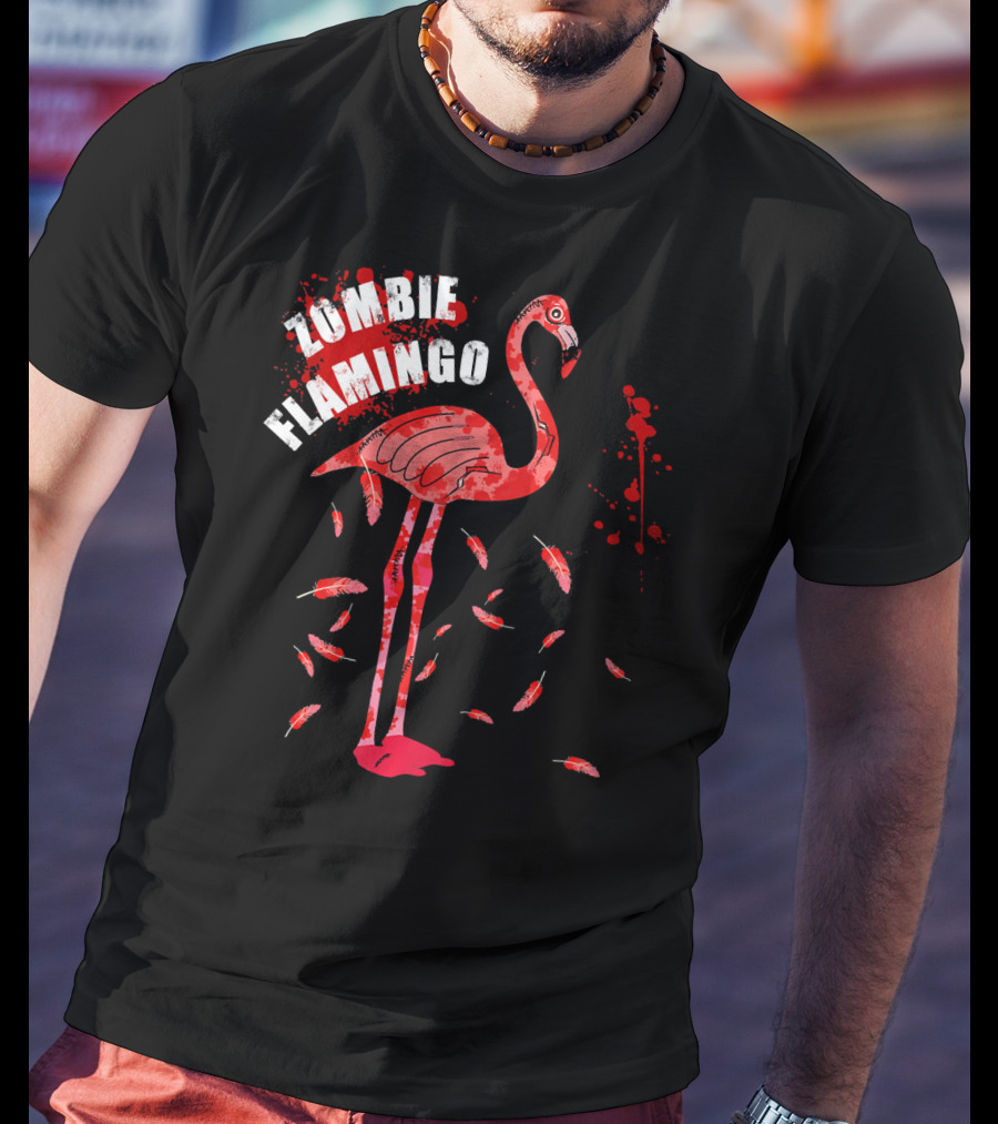 Zombie Flamingo Bird Feathers Splatter T-Shirt