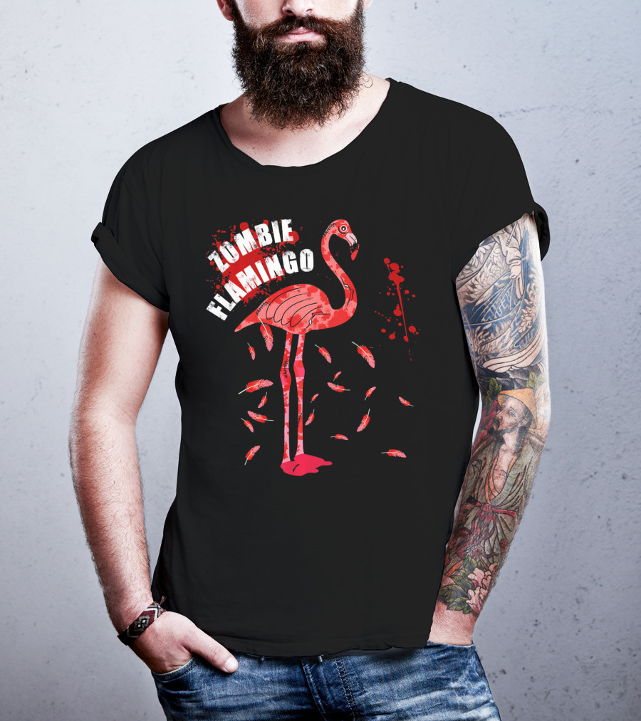 Zombie Flamingo Bird Feathers Splatter T-Shirt