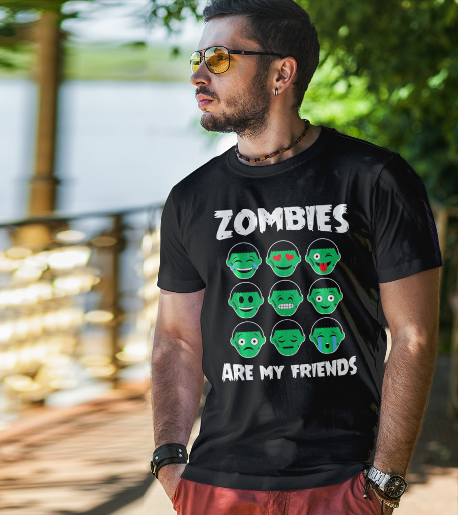 Zombies Are My Friends Funny Zombie Emoji Collection T-Shirt