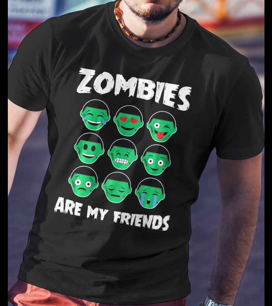 Zombies Are My Friends Funny Zombie Emoji Collection T-Shirt