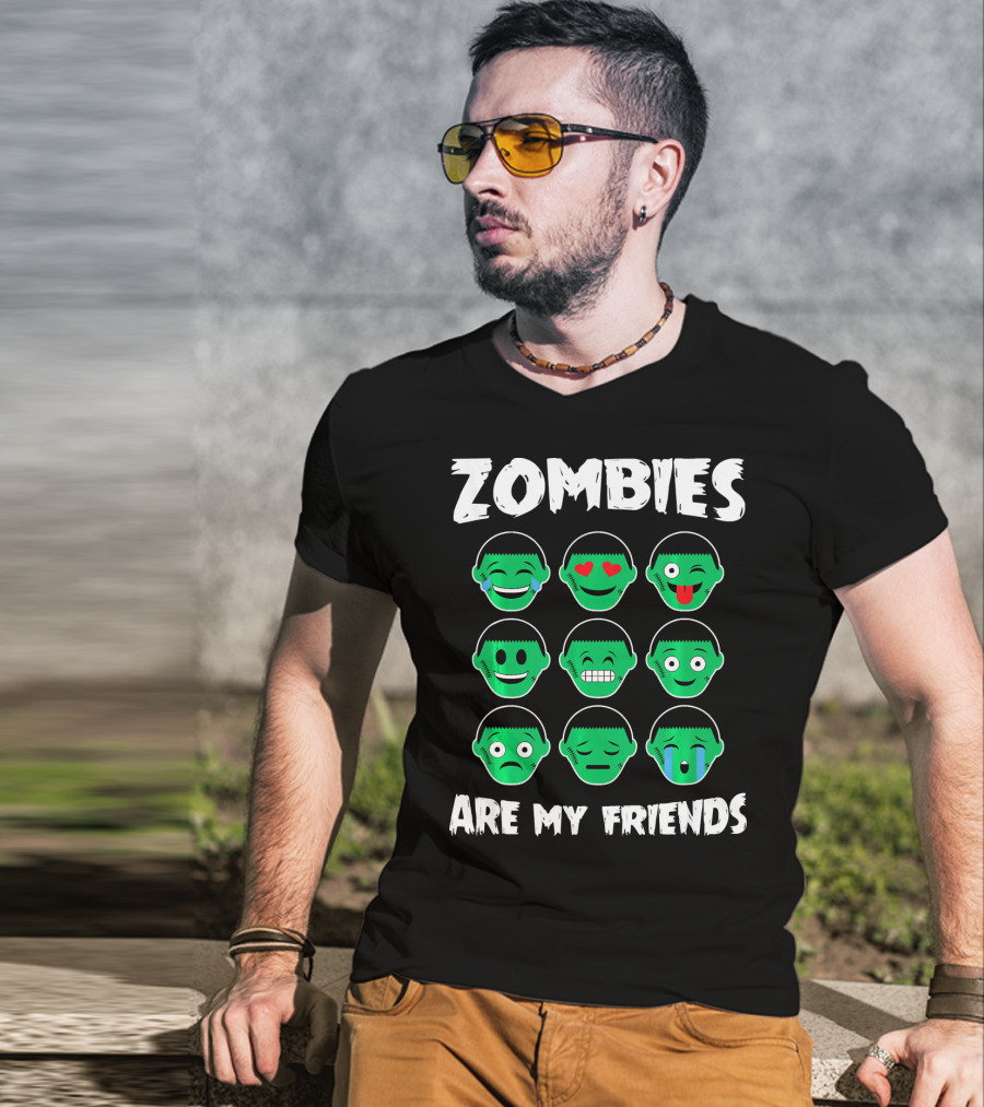 Zombies Are My Friends Funny Zombie Emoji Collection T-Shirt