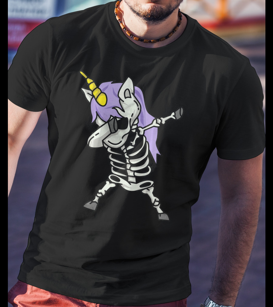 Skeleton Unicorn Dabbing Scary Cool Halloween Co T-Shirt