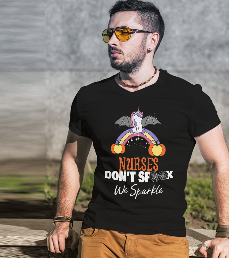 Nurses Don't Spook We Sparkle Halloween Unicorn Rainbow T-Shirt