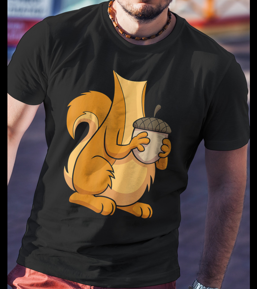 Squirrel Holding Acorn Cartoon T-Shirt