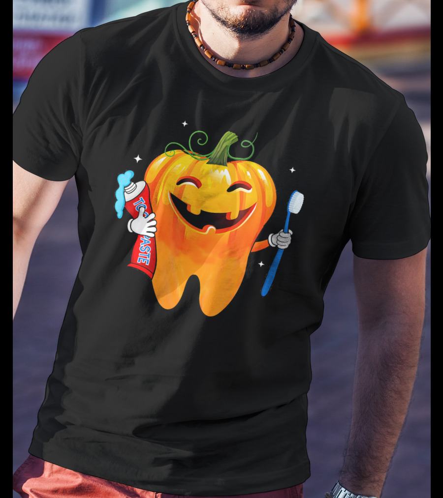Dental Toothpaste Halloween Pumpkin With Toothbrush T-Shirt