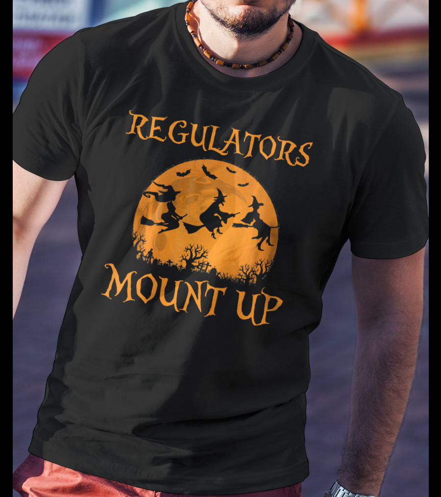 Regulators Mount Up Halloween Witch Flying Broomsticks Moon Scene T-Shirt