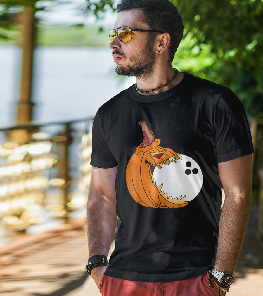 Pumpkin Carving Eating Bowling Ball Halloween Fun T-Shirt
