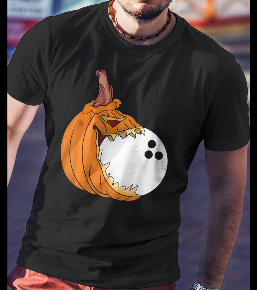 Pumpkin Carving Eating Bowling Ball Halloween Fun T-Shirt