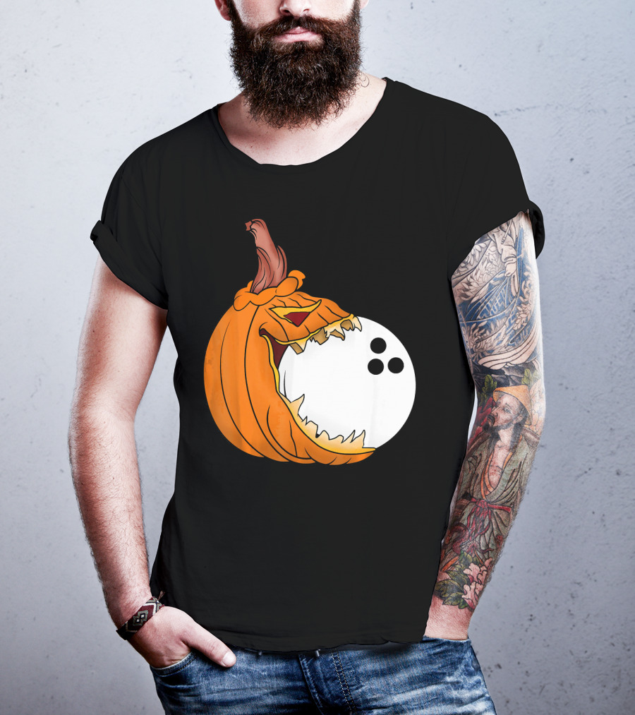 Pumpkin Carving Eating Bowling Ball Halloween Fun T-Shirt