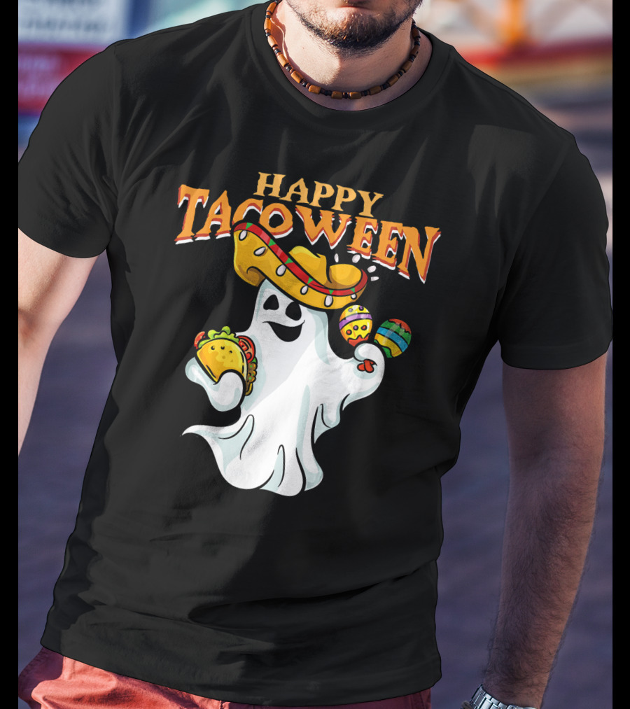 Happy Tacoween Halloween Mexico Mexica Ghost Sombrero Taco Balloon T-Shirt