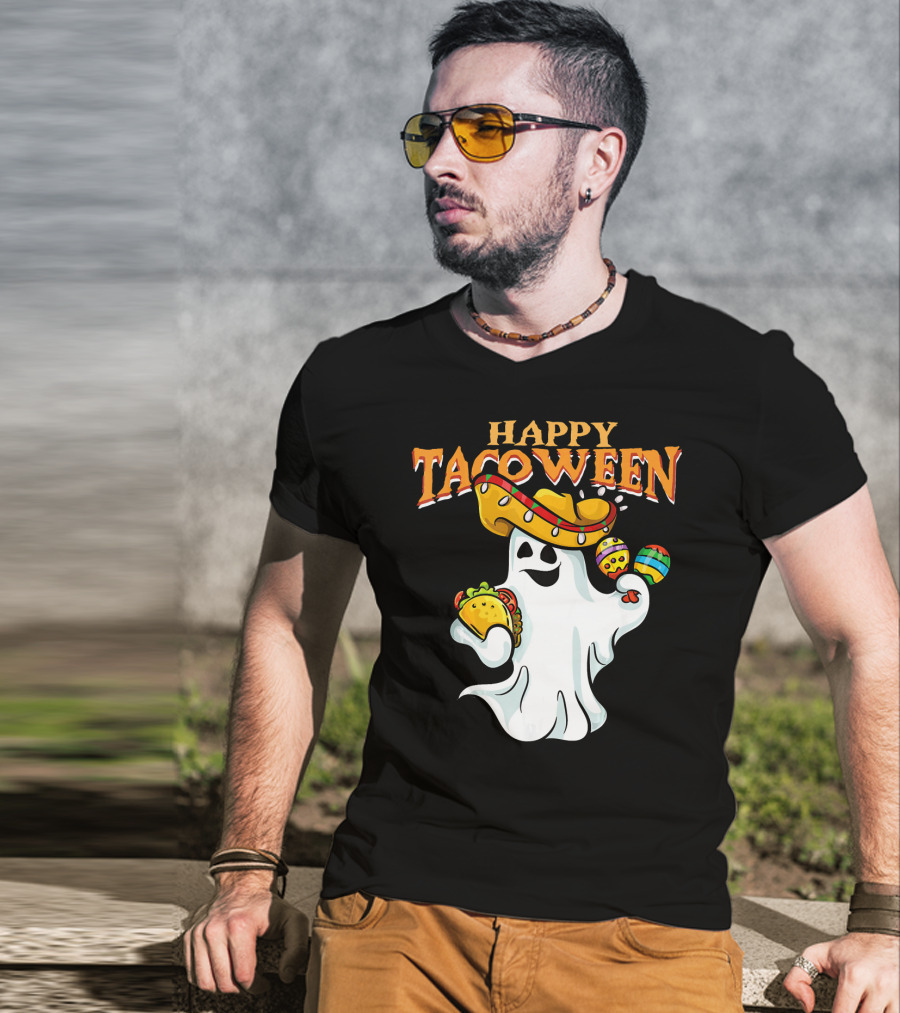 Happy Tacoween Halloween Mexico Mexica Ghost Sombrero Taco Balloon T-Shirt