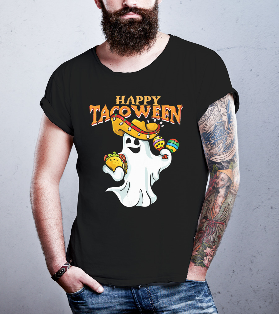 Happy Tacoween Halloween Mexico Mexica Ghost Sombrero Taco Balloon T-Shirt