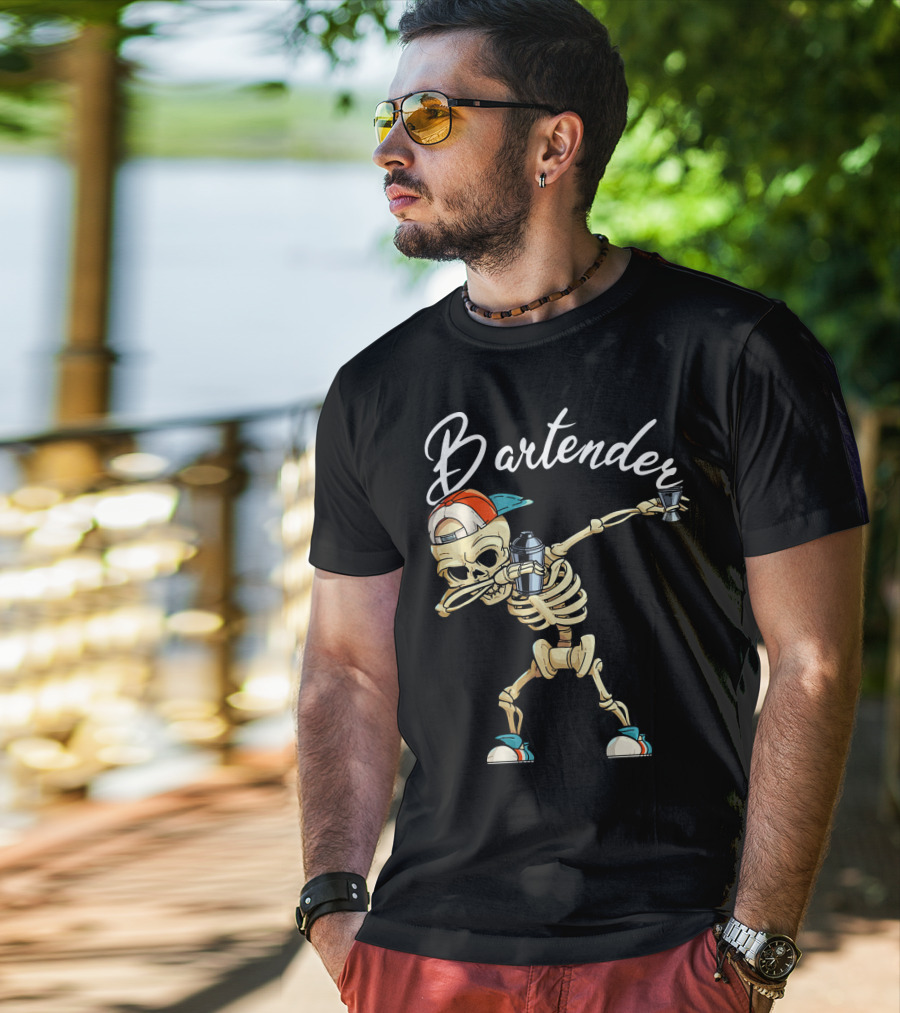 Bartender Skeleton Dab With Shaker And Glass T-Shirt