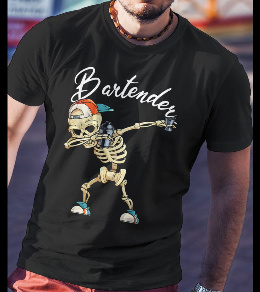 Bartender Skeleton Dab With Shaker And Glass T-Shirt