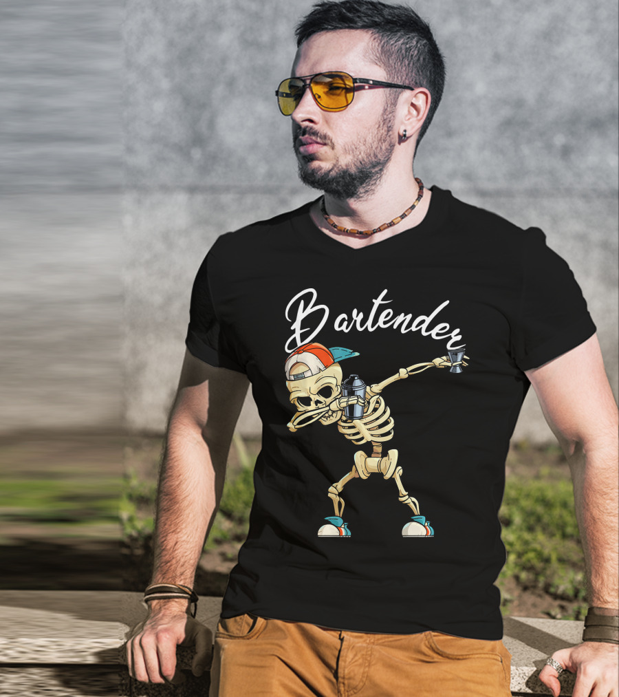 Bartender Skeleton Dab With Shaker And Glass T-Shirt