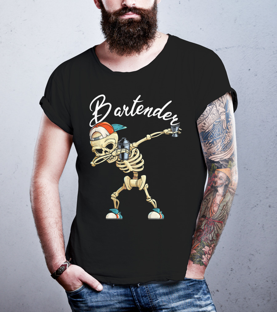 Bartender Skeleton Dab With Shaker And Glass T-Shirt
