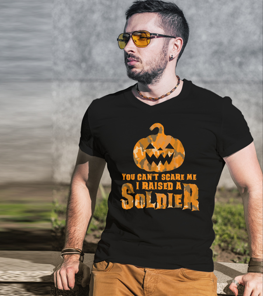 You Can't Scare Me I Raised A Soldier Halloween Camo Pumpkin T-Shirt