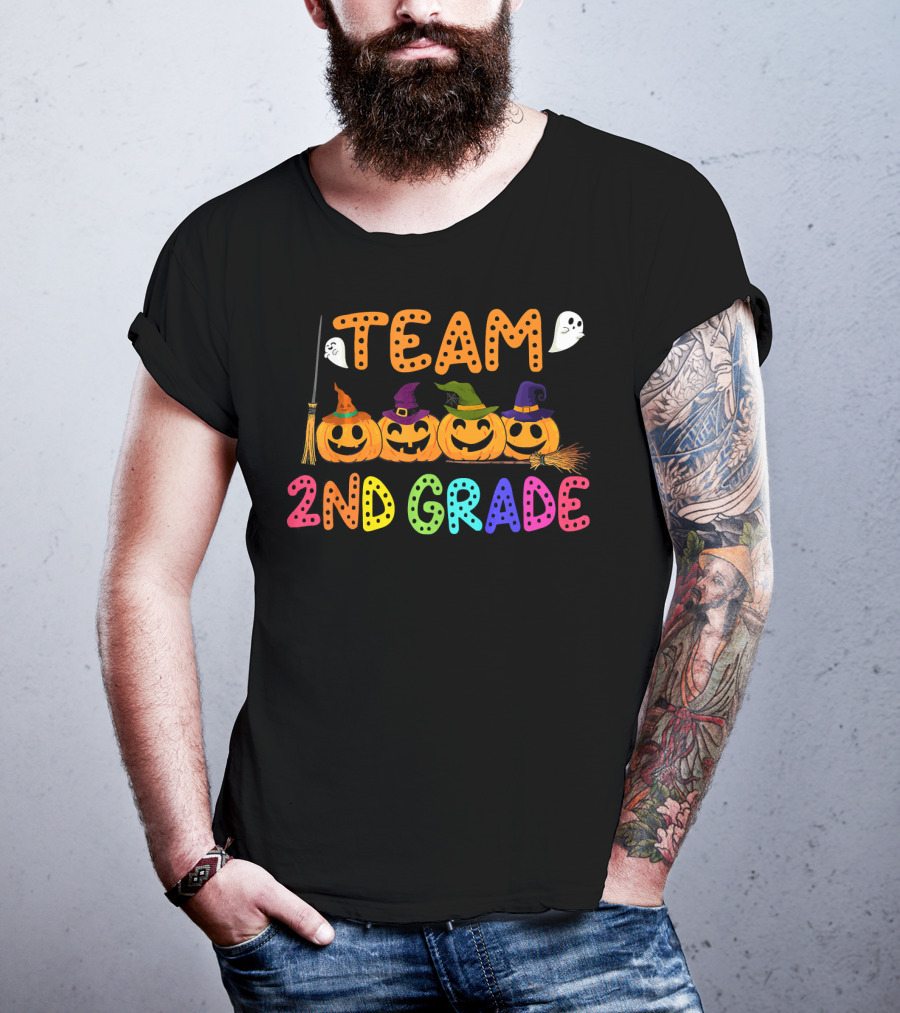 Team 2nd Grade Halloween Pumpkin Crew T-Shirt