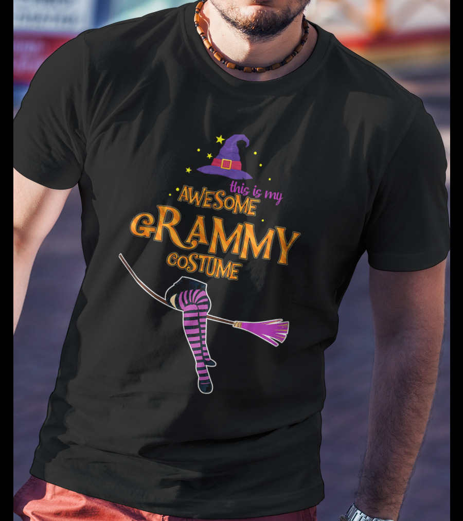 Halloween This Is My Awesome Grammy Costume Witch Hat Broomstick T-Shirt