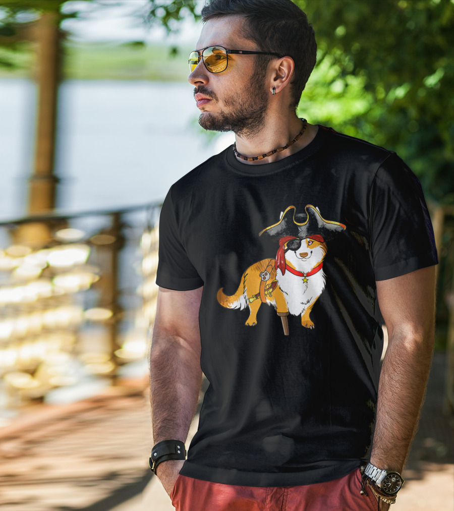 Funny Corgi Pirates With Pegleg And Eyepatch T-Shirt